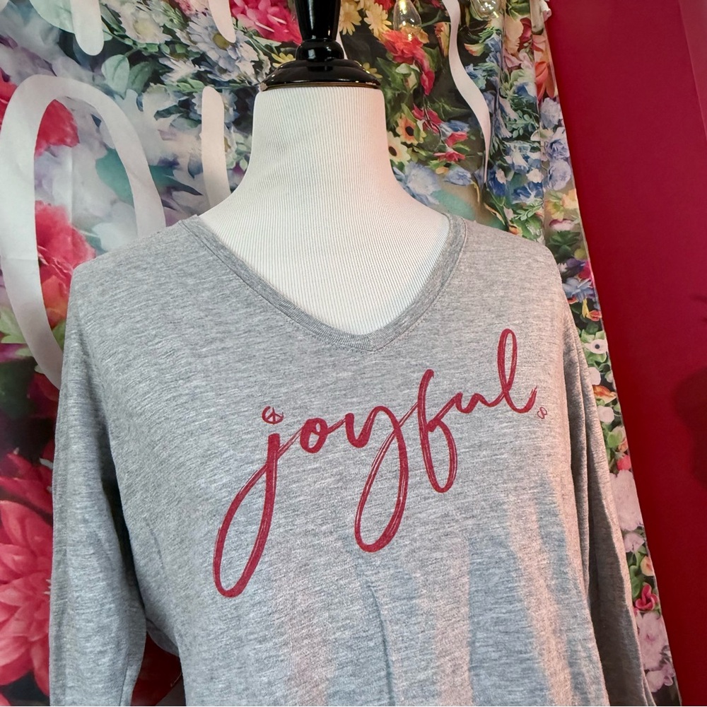 Picasso Jasper Gray Long Sleeve Shirt, Red 'Joyful' Print, LARGE